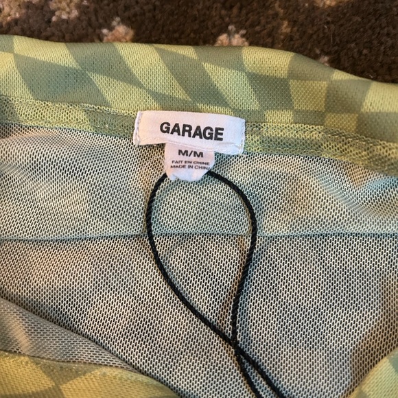 Green checkered see-through mesh trippy button up collared shirt - Picture 5 of 6